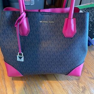 Michael Kors dark brown/hot pink purse